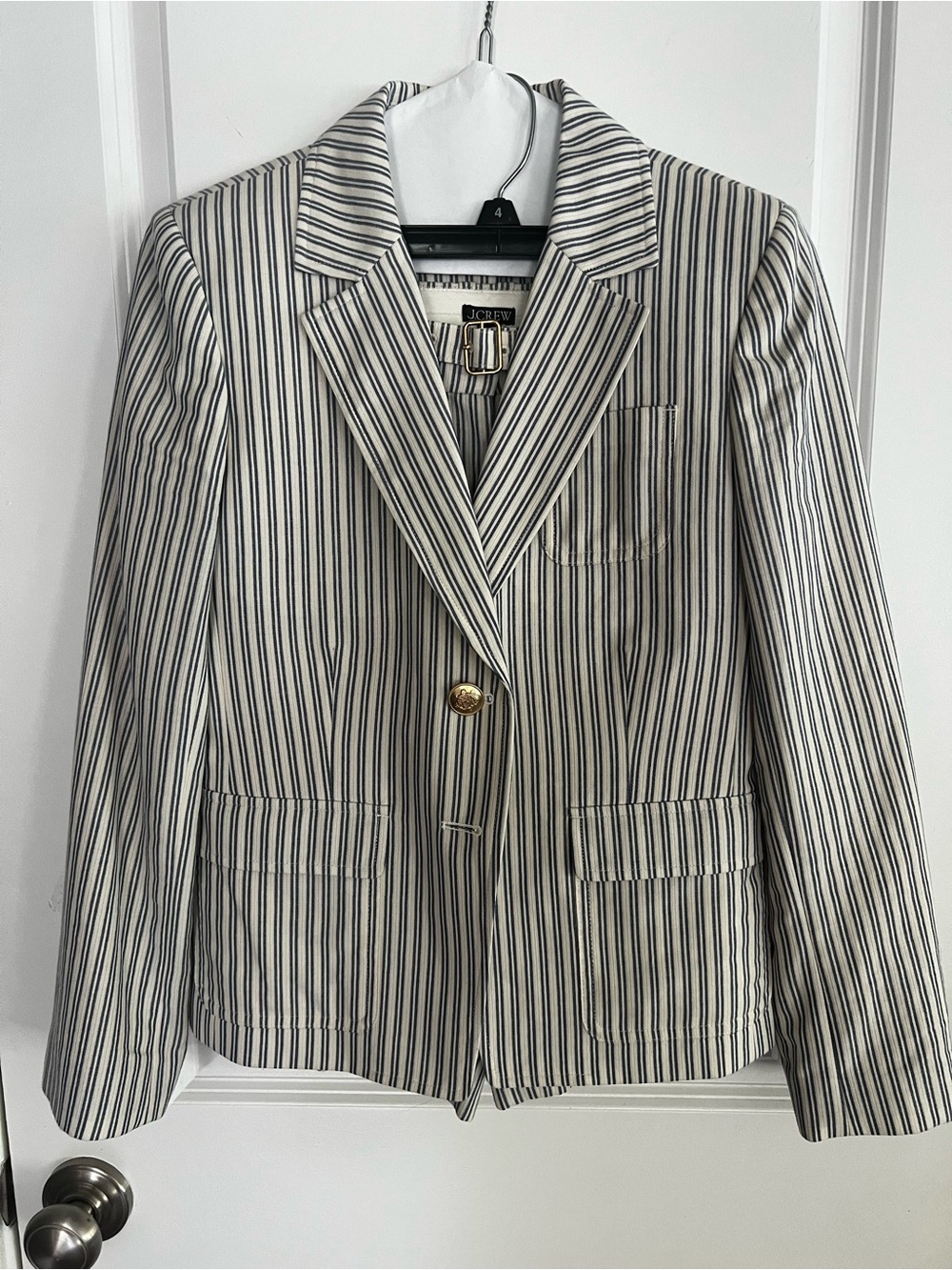 J. Crew Cream Blazer with Navy Pinstripes